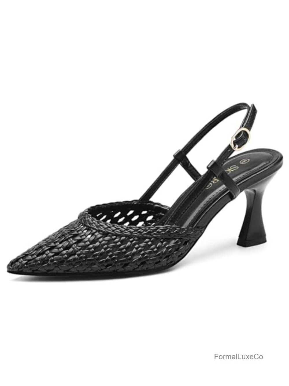 Woven Slingback Kitten Heels Pumps 2.5 Inch Low Heel Closed Pointed Toe Dress